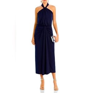 Cinq À Sept NWT Designer Kaily Draped Halter Maxi Dress 👗 Navy Size 10